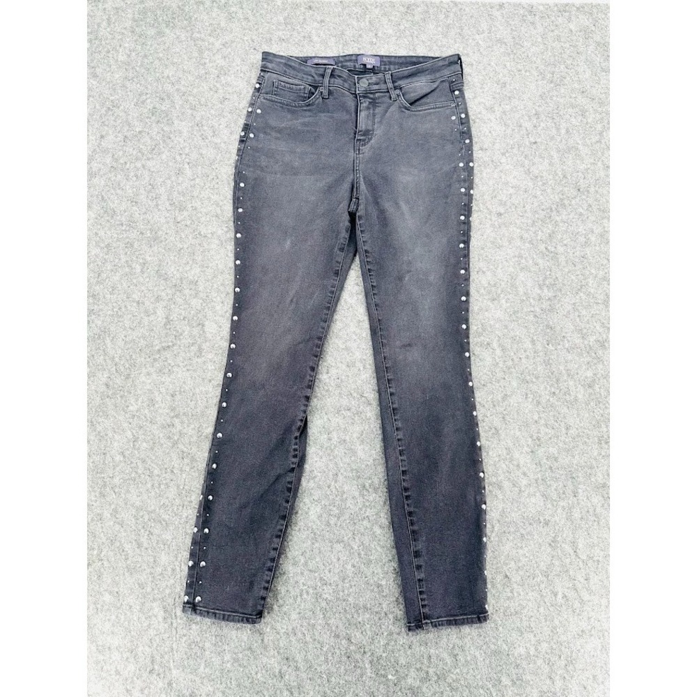 NYDJ Ami Skinny Jeans Women Size 4 Gray Studded Stretch Lift Tuck Slim Fit Denim
